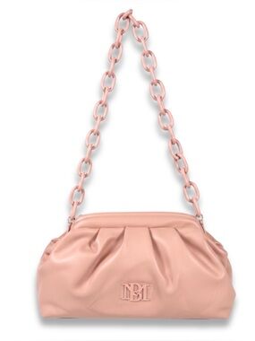 NWT Badgley Mischka Blush Wrapped Frame Clutch Shoulder Bag w/ Tonal Chain